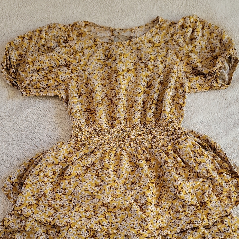 Wild Fable Boho Mustard Yellow Open Back Lace Up Dress Size Medium